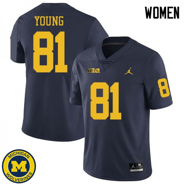 Women's Michigan Wolverines #81 Jack Young Navy Jordan Brand Fashion Jersey